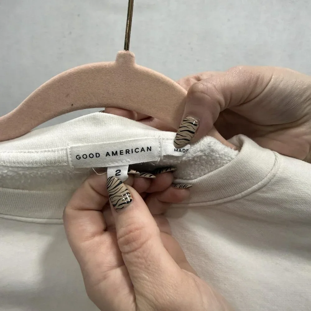 Good American Sweatshirt Womens 2 White Good Mama Graphic Crewneck Pullover - Picture 2 of 12